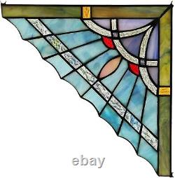 Set of 2 8 x 8 Blue Mission Tiffany Style Stained Glass Corner Window Decor