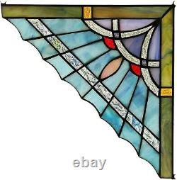 Set of 2 8 x 8 Blue Mission Tiffany Style Stained Glass Corner Window Decor