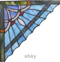 Set of 2 8 x 8 Blue Mission Tiffany Style Stained Glass Corner Window Decor