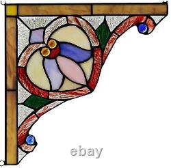 Set of 2 8 x 8 Victorian Stell Tiffany Style Stained Glass Corner Window Decor