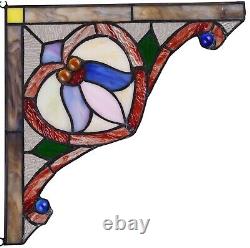 Set of 2 8 x 8 Victorian Stell Tiffany Style Stained Glass Corner Window Decor