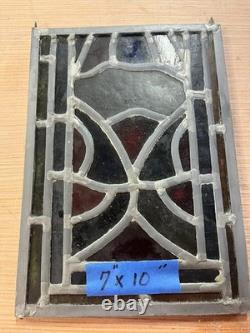 Set of 2 Leaded Stained Glass Panels Art Deco Abstract Multicolor 7x10