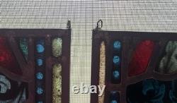 Set of 2 Leaded Stained Glass Panels Art Deco Abstract Multicolor 7x10