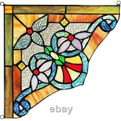 Set of 2 Victorian Tiffany Style Stained Glass Corner Window Panel 10 Decor