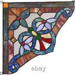 Set of 2 Victorian Tiffany Style Stained Glass Corner Window Panel 10 Decor