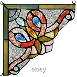 Set of 2 Victorian Tiffany Style Stained Glass Corner Window Panel 8 Home Decor