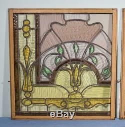 Set of 3 Antique Stained/Leaded Glass Panels with Wood Frames