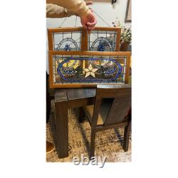 Set of 3 Stained Glass Bluebonnet Floral Window Panels Framed Blue Green