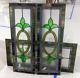 Set of 3 Vintage Antique Stained Leaded Glass Window Panel Architectural Salvage