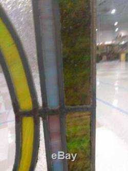 Set of 3 Vintage Antique Stained Leaded Glass Window Panel Architectural Salvage