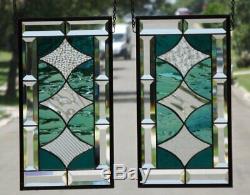 Siblings Set of 2 Beveled Stained Glass Window Panels