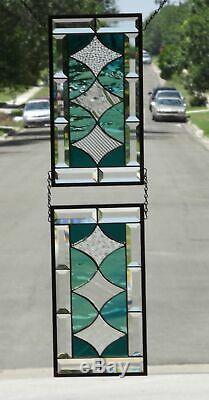 Siblings Set of 2 Beveled Stained Glass Window Panels