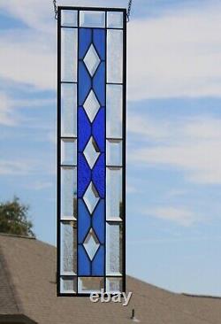 Sidelight's 2 Blue's -Beveled Stained Glass Window Panel? 31.5x7.5