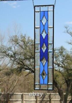 Sidelight's 2 Blue's -Beveled Stained Glass Window Panel? 31.5x7.5