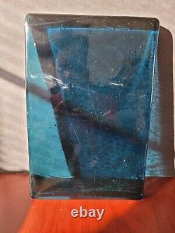 Signed Blenko Glass Aqua Blue Dalle De Verre Slab Brick Rare Htf 100% Blenko Vtg