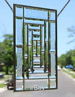 Silver Beauty-Clear, Beveled Stained Glass Window Panel, Hanging