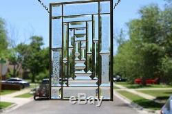 Silver Beauty-Clear, Beveled Stained Glass Window Panel, Hanging