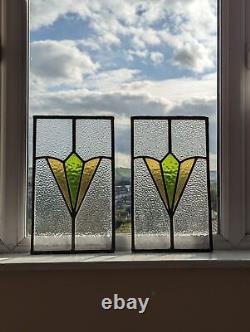 Simple Elegant Renovated English Art Deco Stained Glass Panel