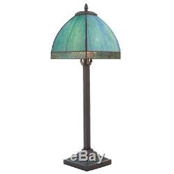 Simple, Timeless Beauty Aqua Bent Panel Table Lamp With Stained Glass Shade 25