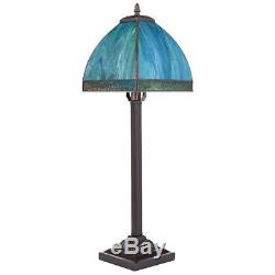 Simple, Timeless Beauty Aqua Bent Panel Table Lamp With Stained Glass Shade 25