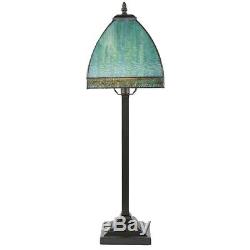 Simple, Timeless Beauty Aqua Bent Panel Table Lamp With Stained Glass Shade 25