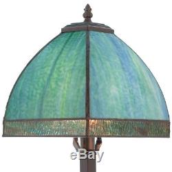 Simple, Timeless Beauty Aqua Bent Panel Table Lamp With Stained Glass Shade 25