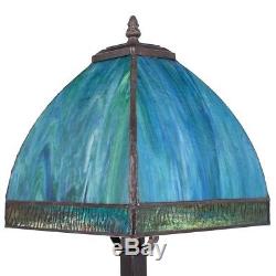 Simple, Timeless Beauty Aqua Bent Panel Table Lamp With Stained Glass Shade 25