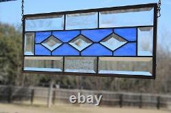 Sky-Blue Beveled Stained Glass Window Panel, 4 Avail? 19 1/2 X 7 1/2