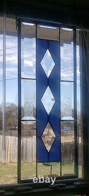 Sky-Blue Beveled Stained Glass Window Panel, 4 Avail? 19 1/2 X 7 1/2