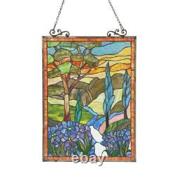 Sleepy Country Stained Glass Window Panel Suncatcher 18x25in