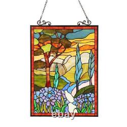 Sleepy Country Stained Glass Window Panel Suncatcher 18x25in