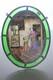 Small Oval Antique Hand Painted & Stained Glass Panel Mother & Daughter