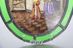 Small Oval Antique Hand Painted & Stained Glass Panel Mother & Daughter