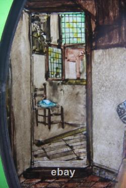 Small Oval Antique Hand Painted & Stained Glass Panel Mother & Daughter