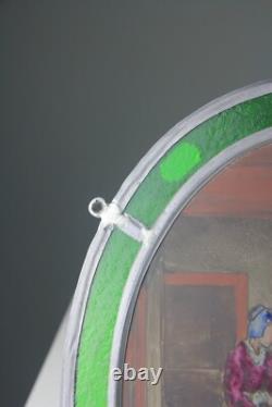 Small Oval Antique Hand Painted & Stained Glass Panel Mother & Daughter