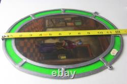 Small Oval Antique Hand Painted & Stained Glass Panel Mother & Daughter