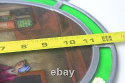 Small Oval Antique Hand Painted & Stained Glass Panel Mother & Daughter