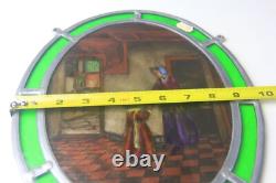 Small Oval Antique Hand Painted & Stained Glass Panel Mother & Daughter