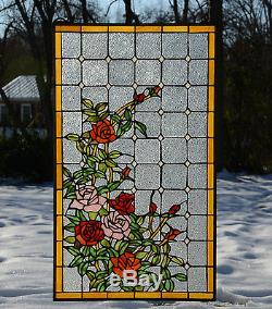Sold out! 20 x 34 Large Tiffany Style stained glass window panel Rose Flower
