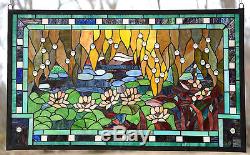 Sold out! 35 x 21 Stained glass window panel Waterlily Lotus Flower Pond