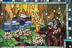 Sold out! 35 x 21 Stained glass window panel Waterlily Lotus Flower Pond
