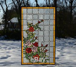 Sold out! Tiffany Style stained glass window panel Rose Flowers, 20 x 34