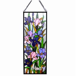 Sororia Tiffany-glass Iris Design Window Panel 11.5x31.5 Sororia Tiffany-glass Iris Design Window Panel 11.5x31.5
