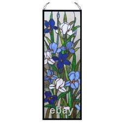 Sororia Tiffany-glass Iris Design Window Panel 11.5x31.5