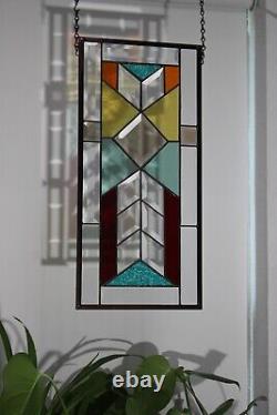 Southwestern Inspired Beveled Stained Glass Window Panel 19 7/8 x 9 1/2
