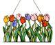 Spring Tulip Flowers Stained Glass Tiffany Style Hanging Window Panel Floral