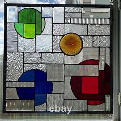 Squared Up Stained Glass Window Panel Hanging- 18 5/8x 18 5/8
