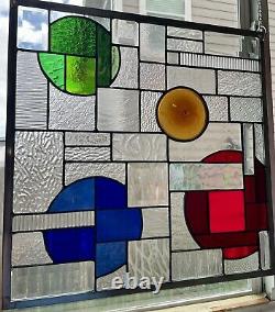 Squared Up Stained Glass Window Panel Hanging- 18 5/8x 18 5/8