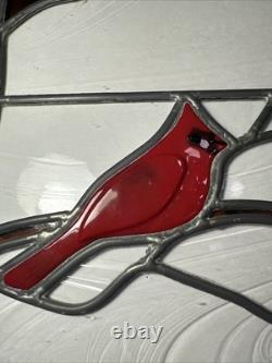 Stained Art Glass Panel Sun Catcher Birds Tiffany Style Cardinal Chickadee +++