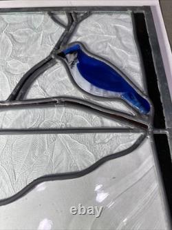 Stained Art Glass Panel Sun Catcher Birds Tiffany Style Cardinal Chickadee +++